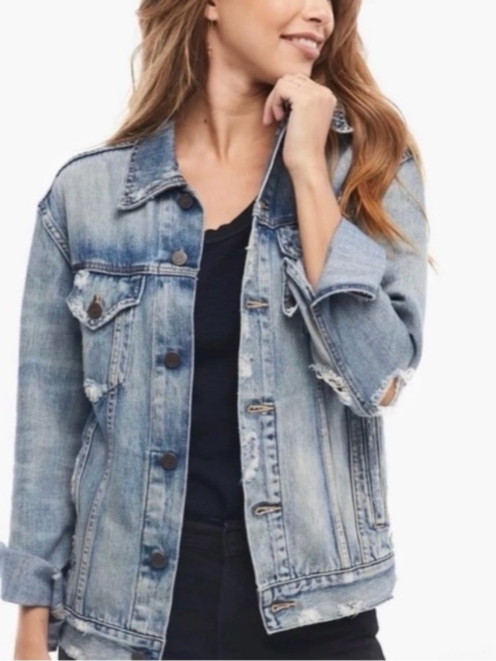 ABLE The Merly Light Wash Distressed Denim Jacket - Small